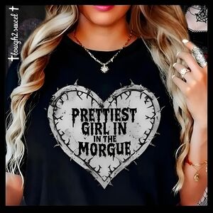 🆕️LAST 1👸💀GOTHIC PUNK "PRETTIEST GIRL IN THE MORGUE" WOMANS 2XL GRAPHIC TEE
